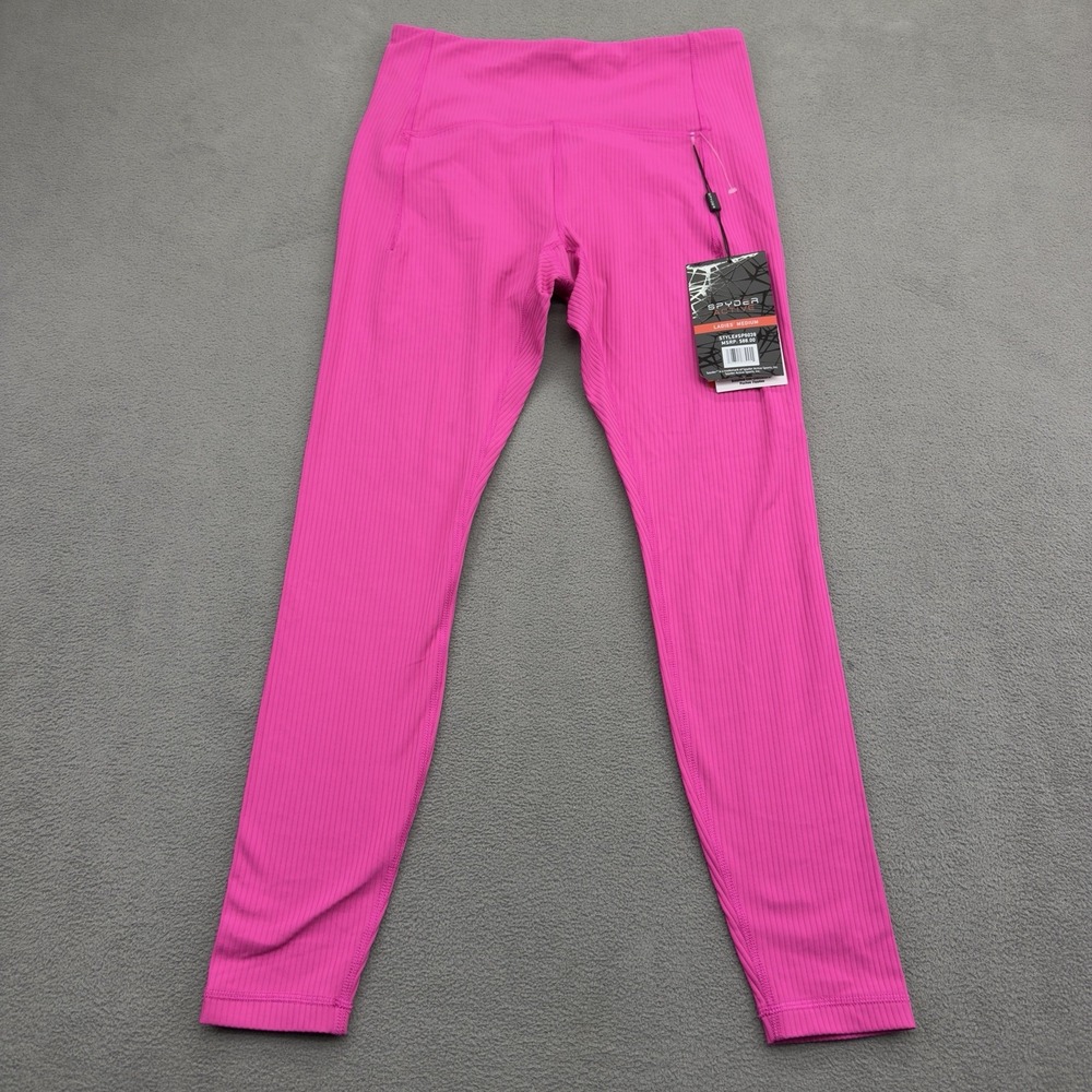Spyder Active Leggings Womens M Magenta Pink High Waisted Athletic Pockets $88